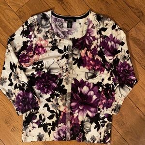 WHBM Purple Flowered Cardigan Sweater